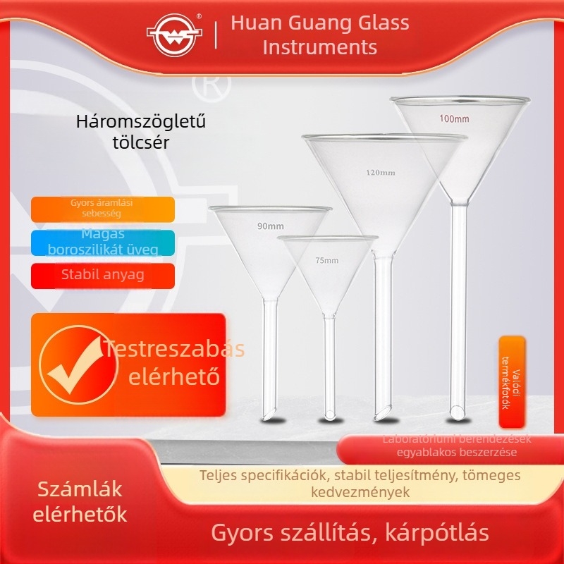 1504 Bóroszilikát üvegből készült tölcsér, hosszú és rövid nyakkal, háromszög alakú laboratóriumi kúpos tölcsér, megvastított kivitel