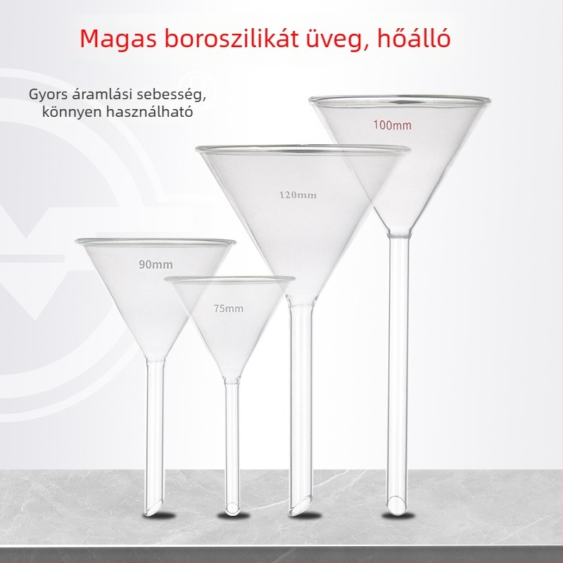 1504 Bóroszilikát üvegből készült tölcsér, hosszú és rövid nyakkal, háromszög alakú laboratóriumi kúpos tölcsér, megvastított kivitel