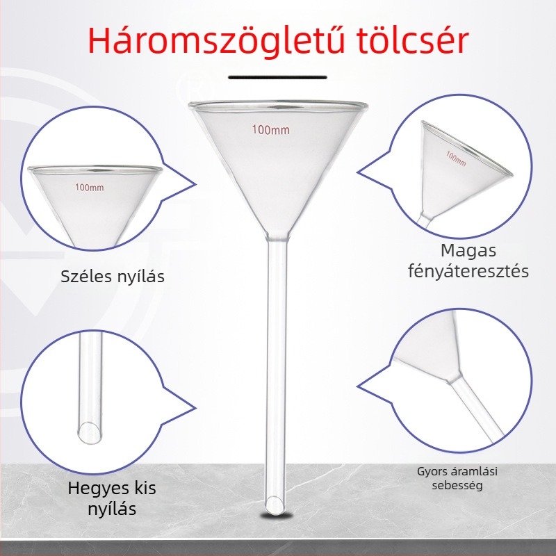 1504 Bóroszilikát üvegből készült tölcsér, hosszú és rövid nyakkal, háromszög alakú laboratóriumi kúpos tölcsér, megvastított kivitel