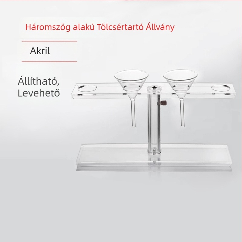 Akril háromszög alakú tölcsértartó, 2/4/5/6 lyukú, állítható magasságú, levehető, 90 mm-ig