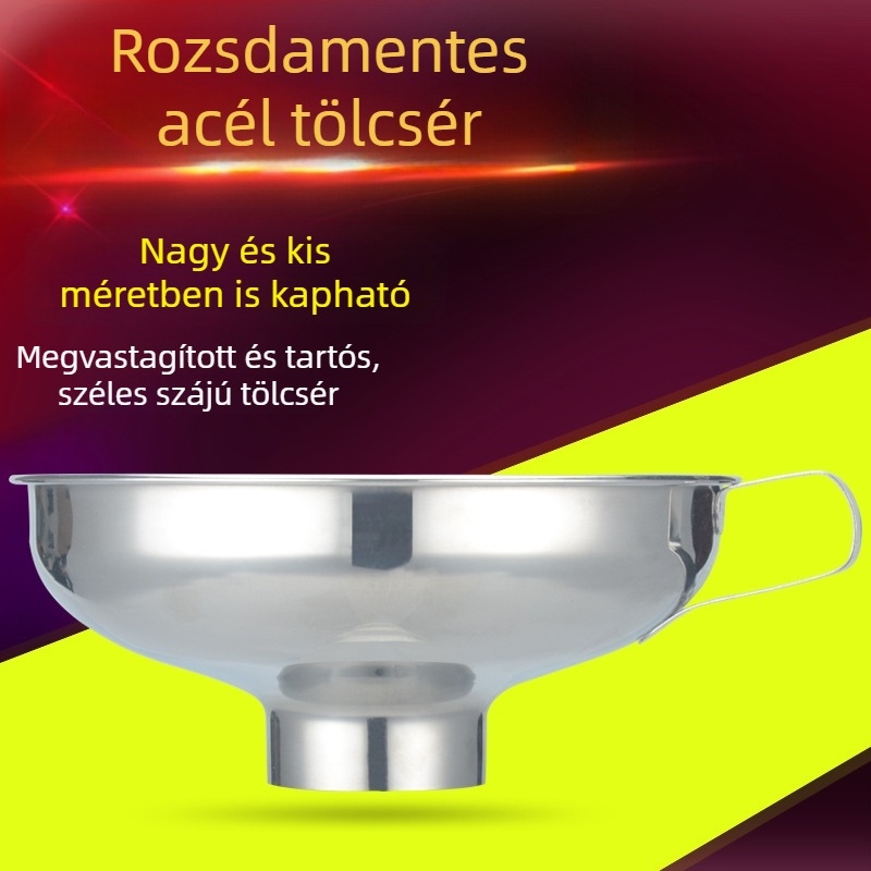 304 rozsdamentes acélból készült konyhai tölcsér, széles szájú, saláta, lekvár és savanyúság számára