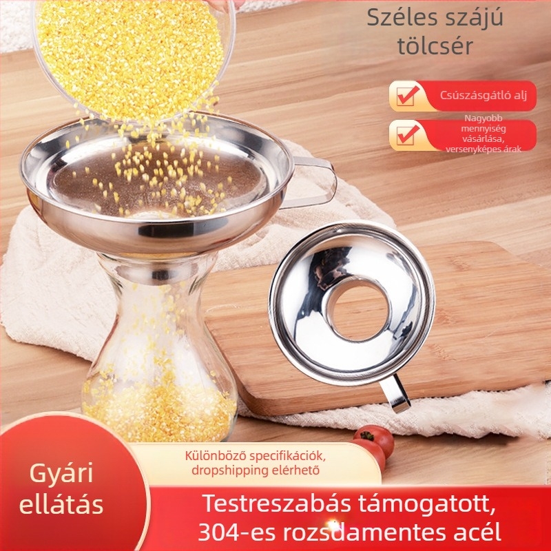 304 rozsdamentes acélból készült konyhai tölcsér, széles szájú, saláta, lekvár és savanyúság számára