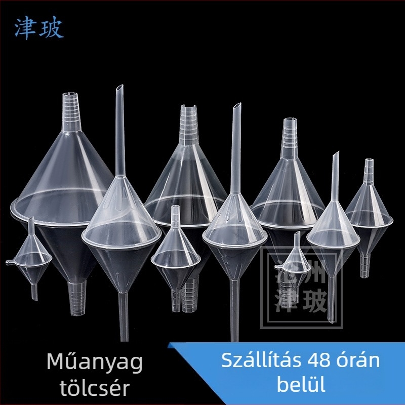 Műanyag tölcsér, 75 mm, PP, háromszög és konuszos laboratóriumi tölcsér szétválasztáshoz és doziráshoz