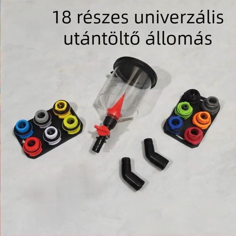 18 darabos autóhűtőfolyadék-töltő tölcsérkészlet, univerzális több modellhez, hordozható, mindent egyben töltésére