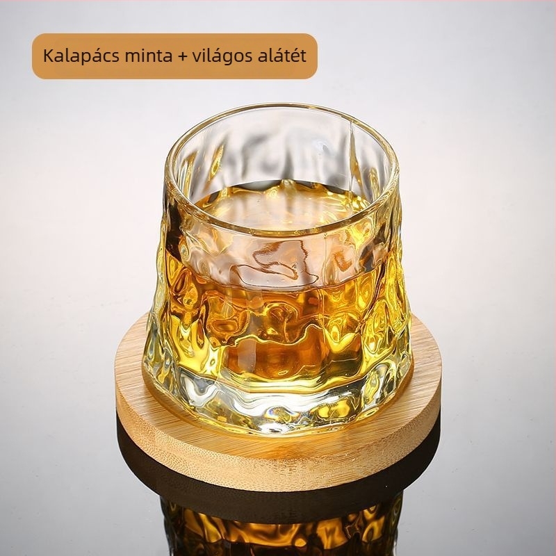 Forgó poháralj gyroszkóppal, whisky pohár kalapált textúrával, gravírozott vastag pohár