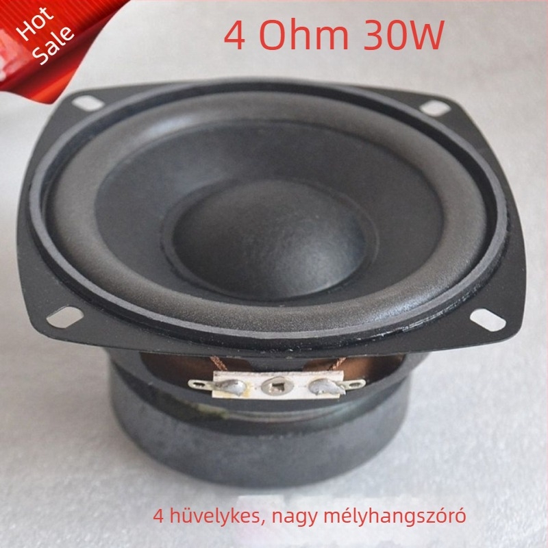 4 hüvelykes mélynyomó hangszóró, 4 Ω, 30 W, nagy teljesítményű középtalpas basszus hangszóró, 105 mm átmérő