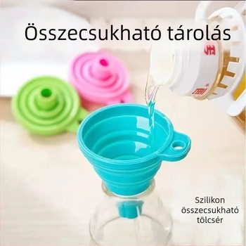 Összecsukható szilikon tölcsér otthoni használatra, kis átmérőjű olajöntéshez.
