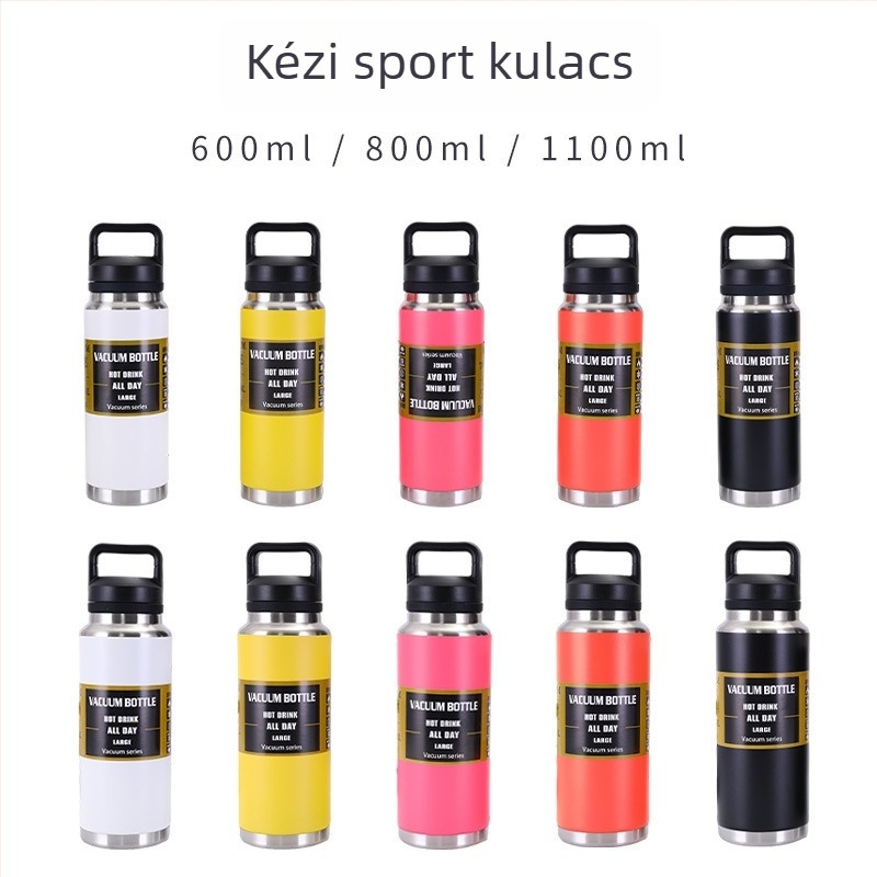 304 rozsdamentes acélból készült vákuum-szigetelt sportos palack kézi fogantyúval, nagy kapacitású kültéri használatra