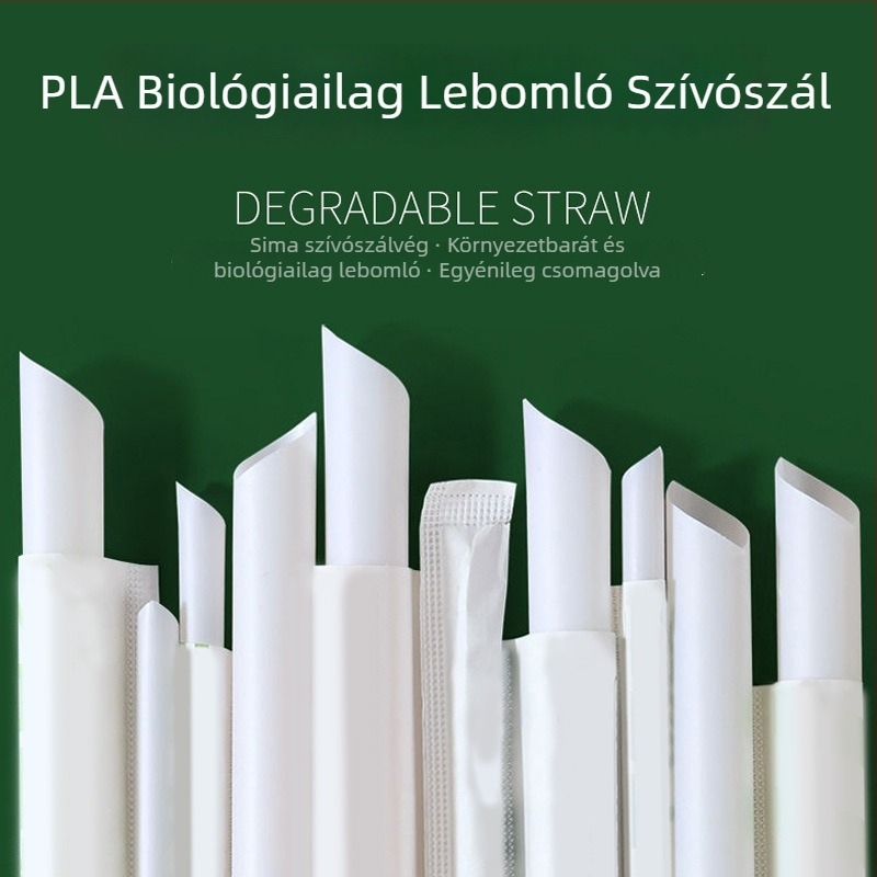 Környezeti barát PLA biodegradábilis szívószálak, egyszer használatosak, egyedi csomagolásban, kávéhoz és tejjel készült italokhoz, magas hőmérsékletnek ellenálló, vastag szívószálak