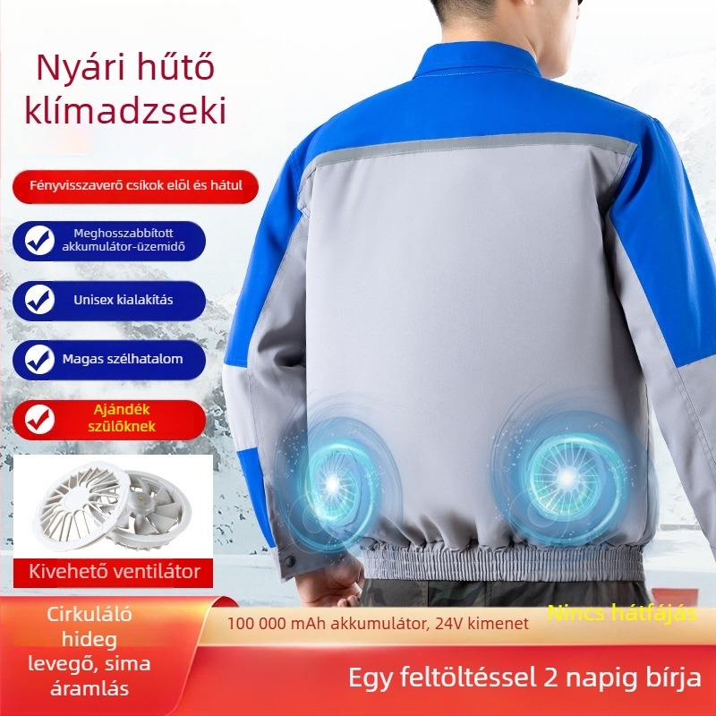 Vékony hűtőmunkaruha beépített ventilátorral, szennyeződésnek ellenálló színkombinációval, építőipari munkásoknak, tűzálló, pamut-lin összetétel