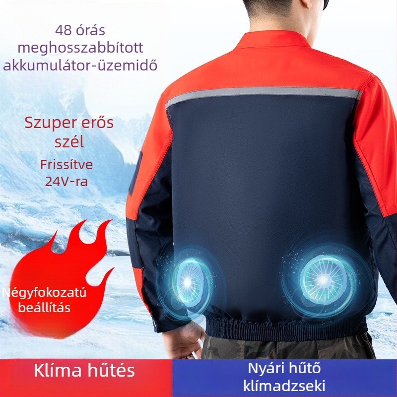 Vékony hűtőmunkaruha beépített ventilátorral, szennyeződésnek ellenálló színkombinációval, építőipari munkásoknak, tűzálló, pamut-lin összetétel