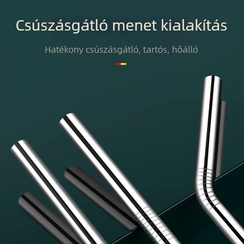 316 rozsdamentes acélból készült egydarabos kanál-szívó, kettős funkció: szűrés és keverés, fém közvetlen ivásra szolgáló szívócső, nagy átmérővel