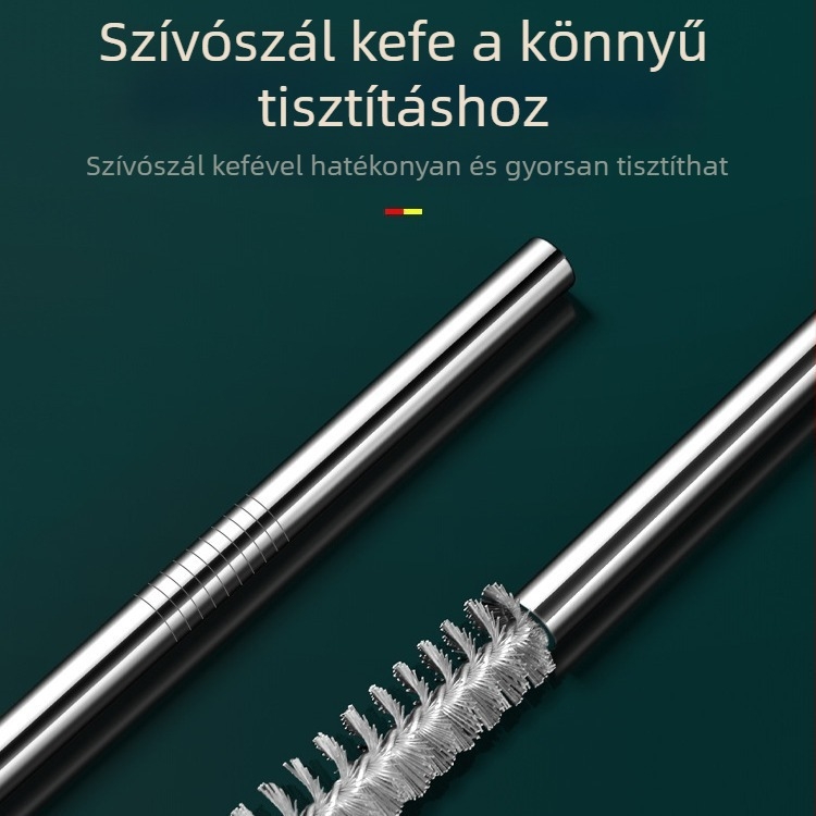 316 rozsdamentes acélból készült egydarabos kanál-szívó, kettős funkció: szűrés és keverés, fém közvetlen ivásra szolgáló szívócső, nagy átmérővel