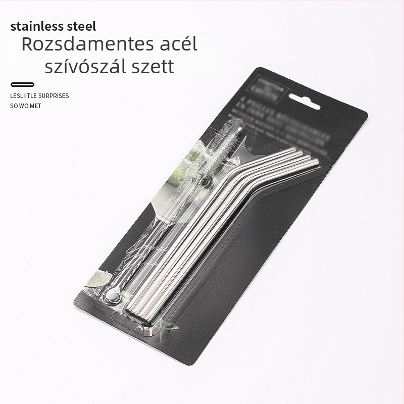 304 rozsdamentes acél szívószálak készlet tisztító kefével, színes egyenes szívószálak a kávéhoz
