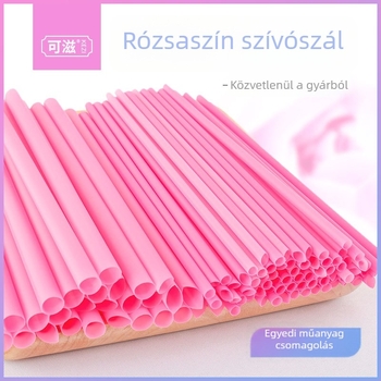 Rózsaszín egyszer használatos teászál pearl-teához, egyedi csomagolásban, széles átmérőjű PP szívószálak, 200 darab