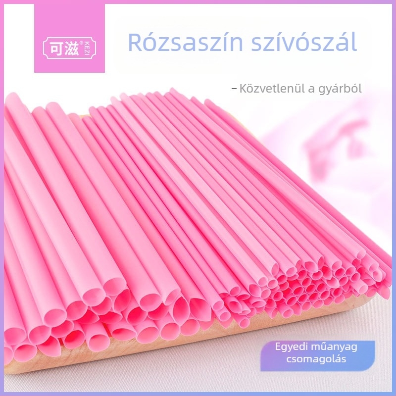 Rózsaszín egyszer használatos teászál pearl-teához, egyedi csomagolásban, széles átmérőjű PP szívószálak, 200 darab