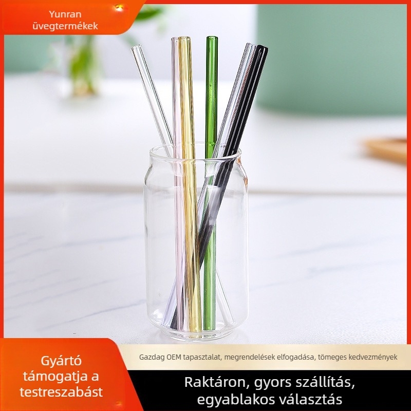 Színes boroszilikát üveg szívószálak tejhez, átlátszó, egyenes szívószálak, Instagram-stílus