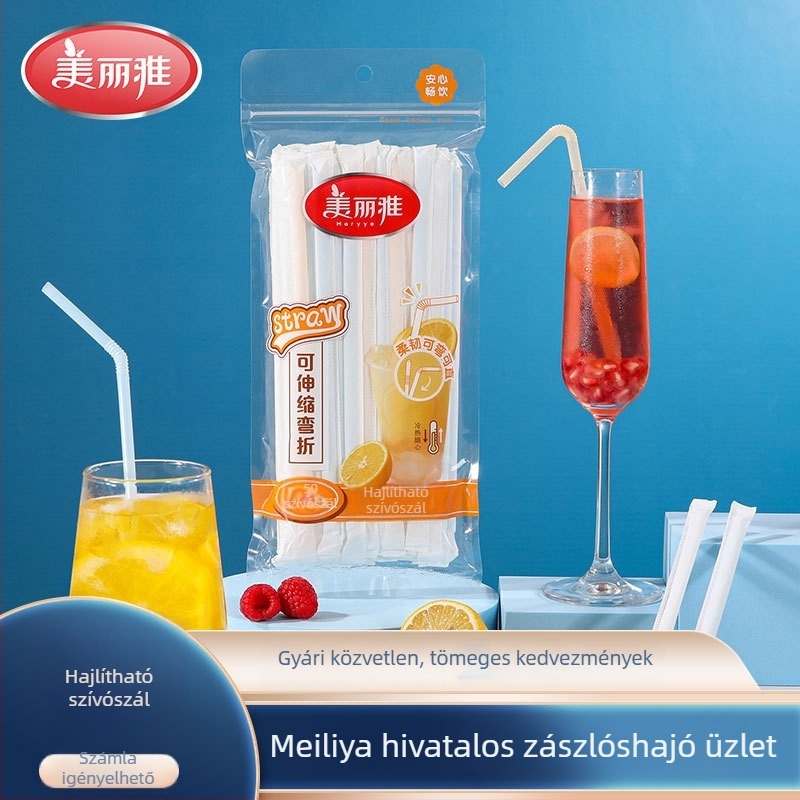 L-alakú szívószálak, 50 db, PP műanyag, italokhoz és koktélokhoz