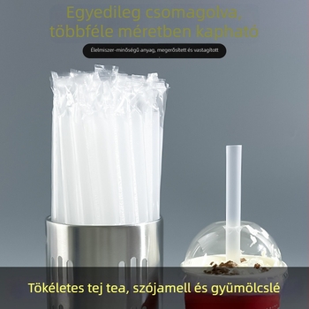 Eldobható bubble tea szívócső, vastagabb, nagy átlátszó műanyag, egyedi csomagolásban.