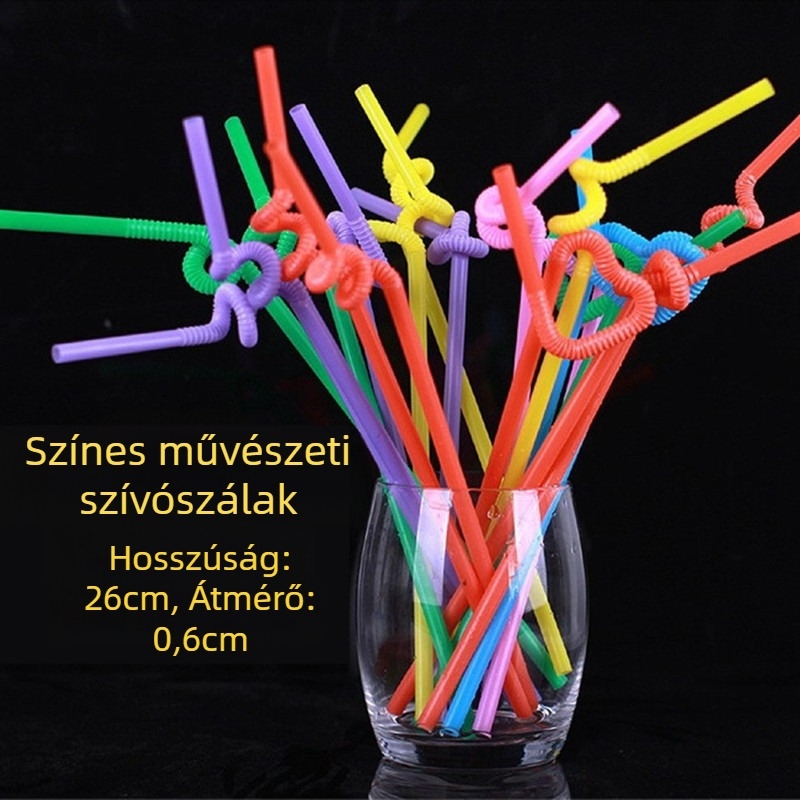 Egyszer használatos színes dizájn szívószálak milk tea formában, 26 cm, 100 darabos csomag