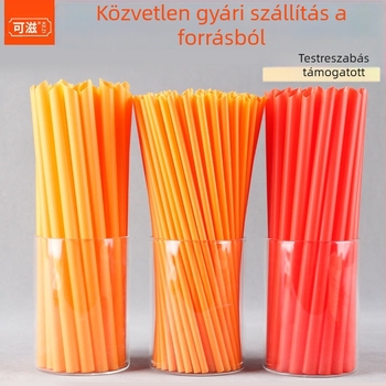 Narancssárga egyszer használatos bubble tea szívószálak egyedi csomagolásban, egyenes kivitelben, 200 db