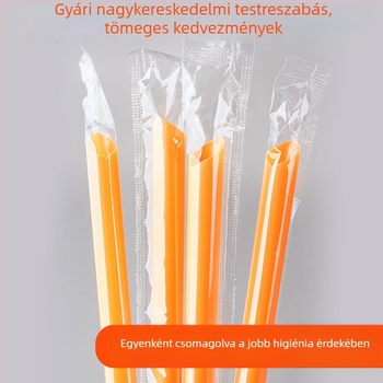 Narancssárga egyszer használatos bubble tea szívószálak egyedi csomagolásban, egyenes kivitelben, 200 db