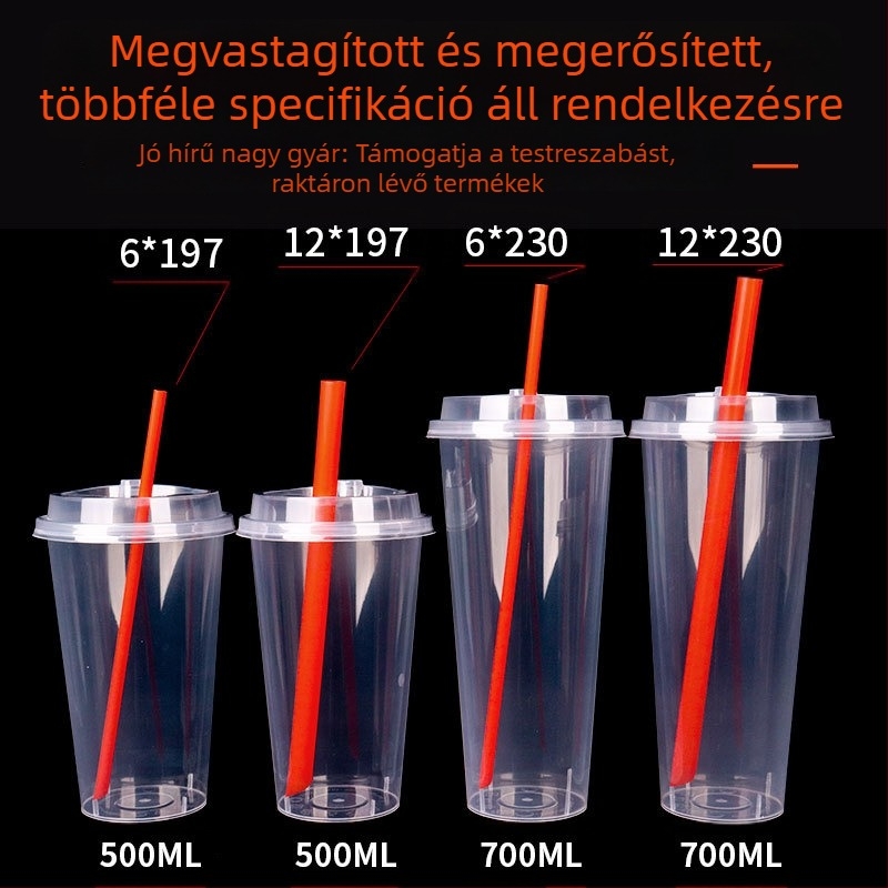 Narancssárga egyszer használatos bubble tea szívószálak egyedi csomagolásban, egyenes kivitelben, 200 db