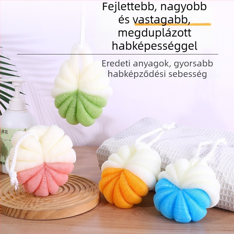 Prémium nagy méretű habzó fürdőgolyó nőknek – törölköző a fürdéshez és virágos fürdőszivacs