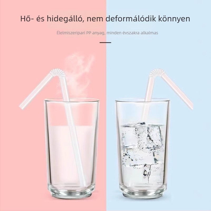 300 darabos dobozban PP görbe szívószálak, BPA-mentes, biológiailag lebomló, papíralapú csomagolásban, egyenként csomagolva