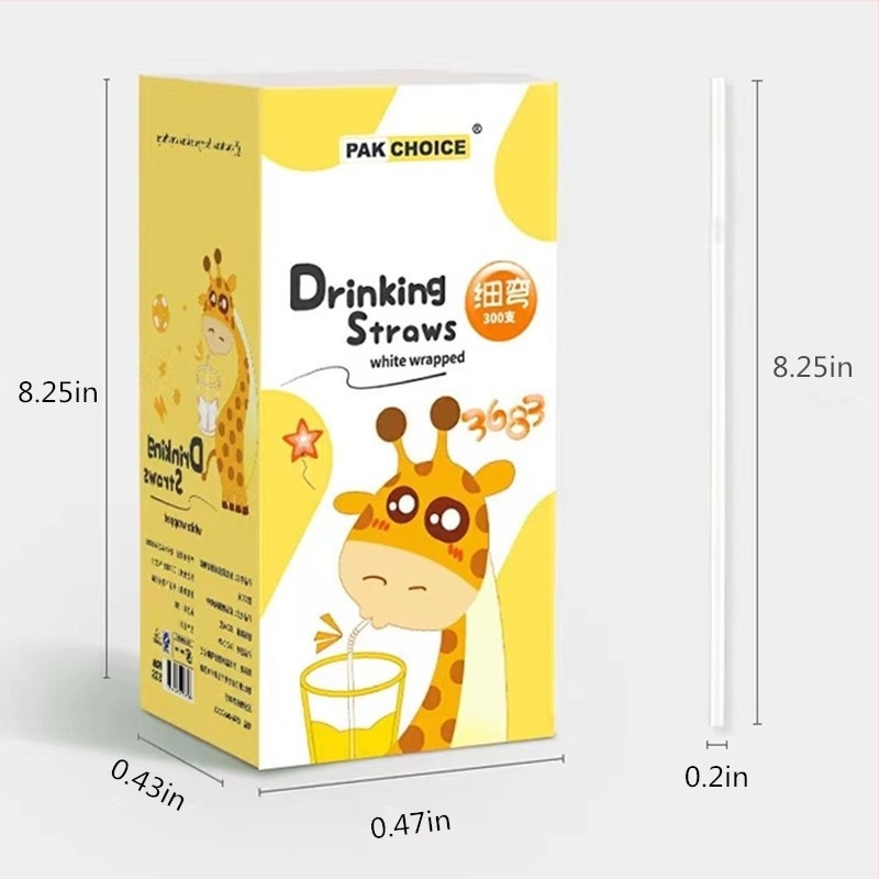 300 darabos dobozban PP görbe szívószálak, BPA-mentes, biológiailag lebomló, papíralapú csomagolásban, egyenként csomagolva