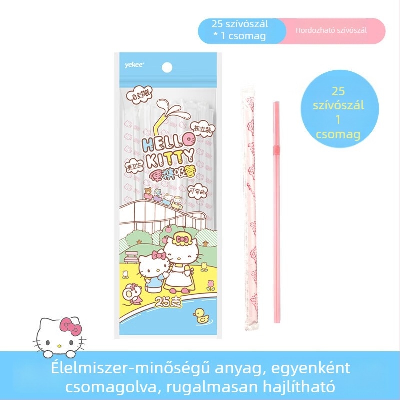 Yijie Sanrio együttműködésben készült egyszer használatos szívószálak, 25 db/csomag, rajzfilmszerű dizájn, hajlítható, egyenként csomagolva