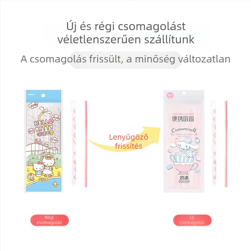 Yijie Sanrio együttműködésben készült egyszer használatos szívószálak, 25 db/csomag, rajzfilmszerű dizájn, hajlítható, egyenként csomagolva