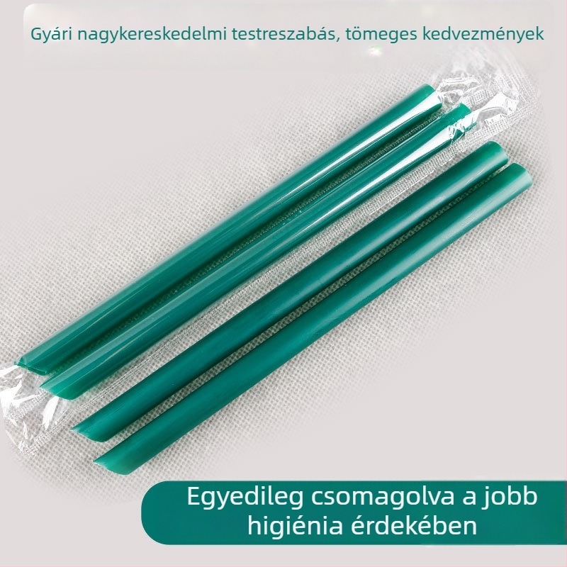 Sötétzöld egyszer használatos bubble tea szívószálak egyenként csomagolva, vékony egyenes szívószálak, 200 darab