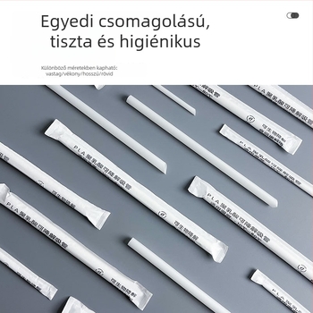 Egyszer használatos PLA szívószálak, élelmiszer-minőségű polilaktid, hőálló, egyedi csomagolású, vastag szívószálak tejes teához