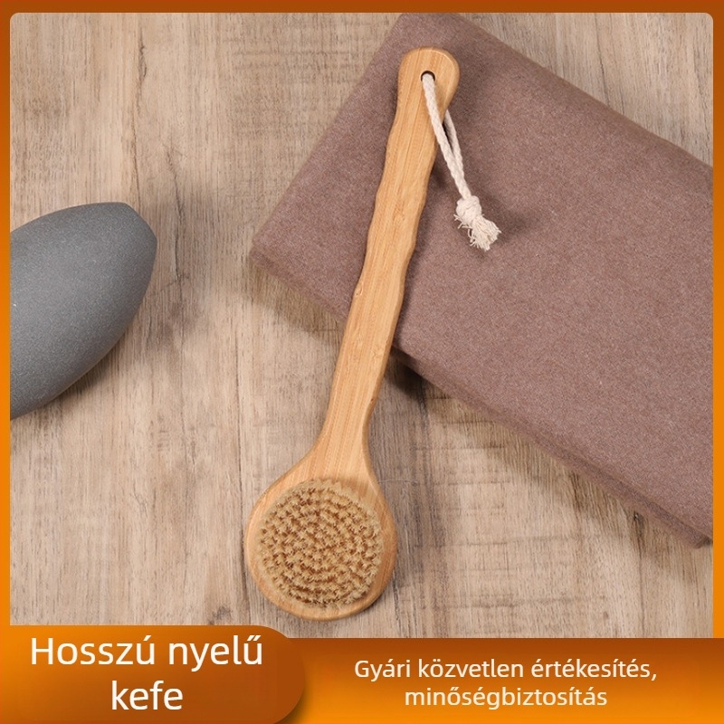 Erőteljes, többfunkciós fa fürdőtisztító ecset hosszú nyéllel, hátmasszázs ecset, japán stílusú puha sörték