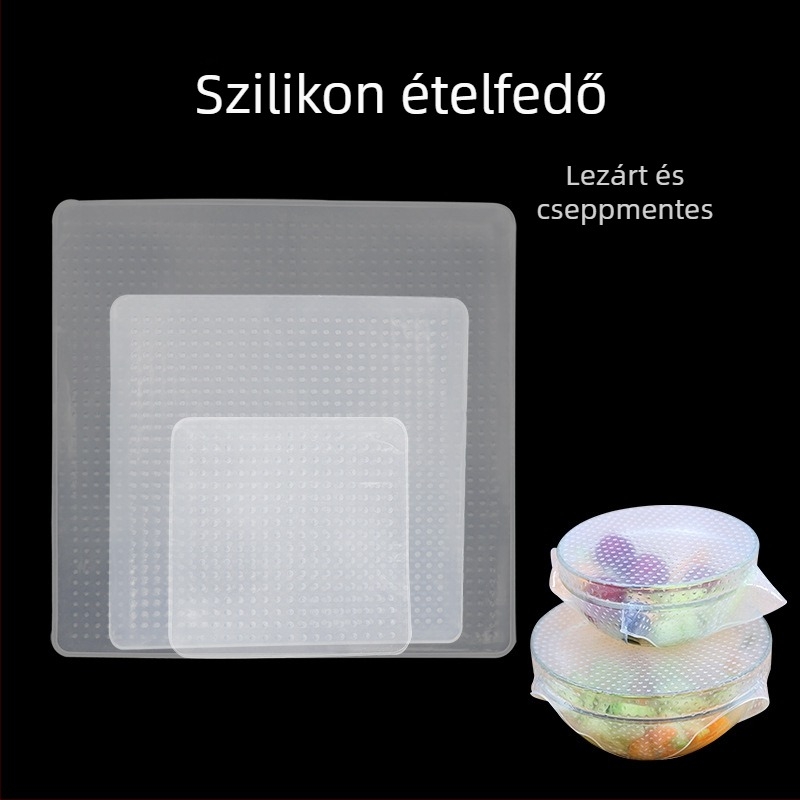 Élelmiszer-minőségű szilikon fedőkészlet, többszöri használatra hűtőhöz, mikróhoz is kompatibilis, átlátszó, 2 db