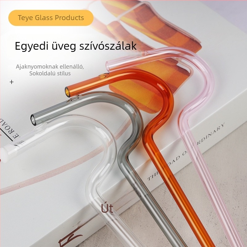 Boroszilikát üvegből készült szívószál, különleges görbült formával