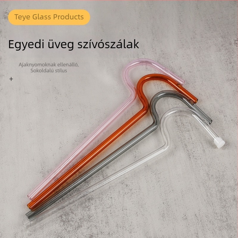 Boroszilikát üvegből készült szívószál, különleges görbült formával