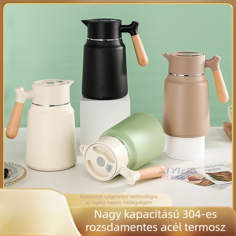 Termosz fa fogantyúval, belső 304-es rozsdamentes acél, dupla falú vákuumos izoláció, kávéhoz otthonra, irodába és szállodába.