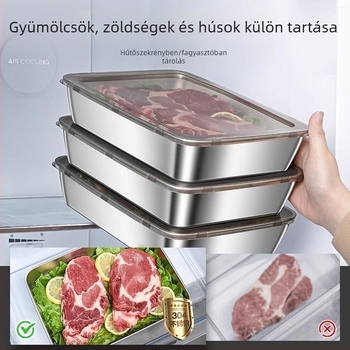 Kereskedelmi használatra szánt, 316 rozsdamentes acélból készült, téglalap alakú élelmiszer-tároló doboz piknikhez és hűtőszekrényhez