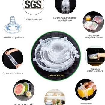 6 darab szilikon frissesség-megtartó fedő, szoros záródású fedők, kerek edényfedők, hűtőszekrényhez, élelmiszer-minőség, vastagított, rugalmas, többfunkciós