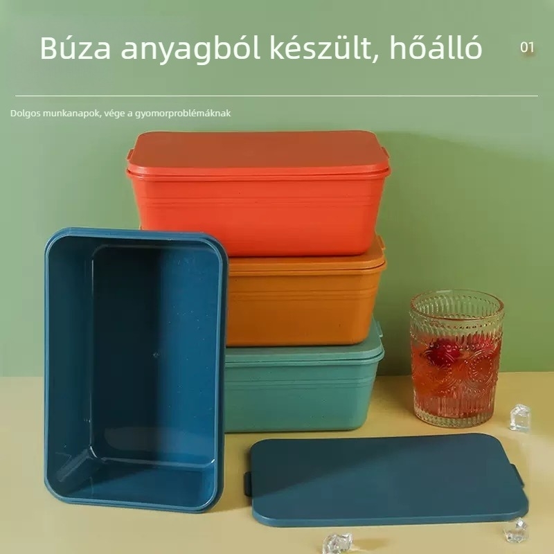 Japán stílusú búzaszálból készült ebédes doboz diákoknak, hordozható, elegáns prémium ebédes doboz otthoni használatra, élelmiszer-tároló doboz