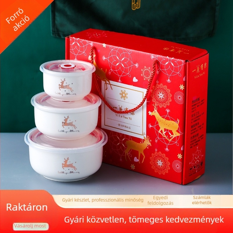 Három darabos porcelán ételtároló tálak fedőkkel, kerek formájú, logóval nyomtatva