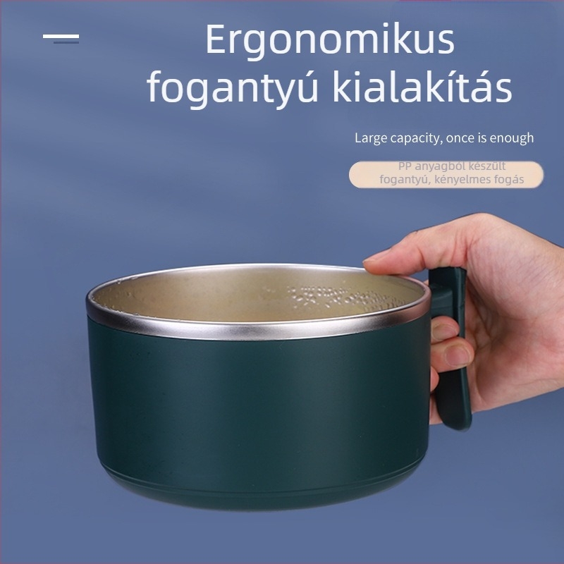 304 rozsdamentes acél instant tészta tál, hőszigetelt ebédes doboz dupla fedéllel, sötétzöld, diákok számára