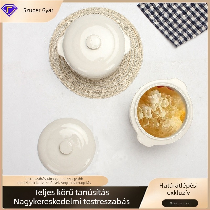 Egy személyre szabott madárfészek-kiegészítő fazék, 0,5 L kerámia pároló fazék fedővel, dupla fülű leveses tál