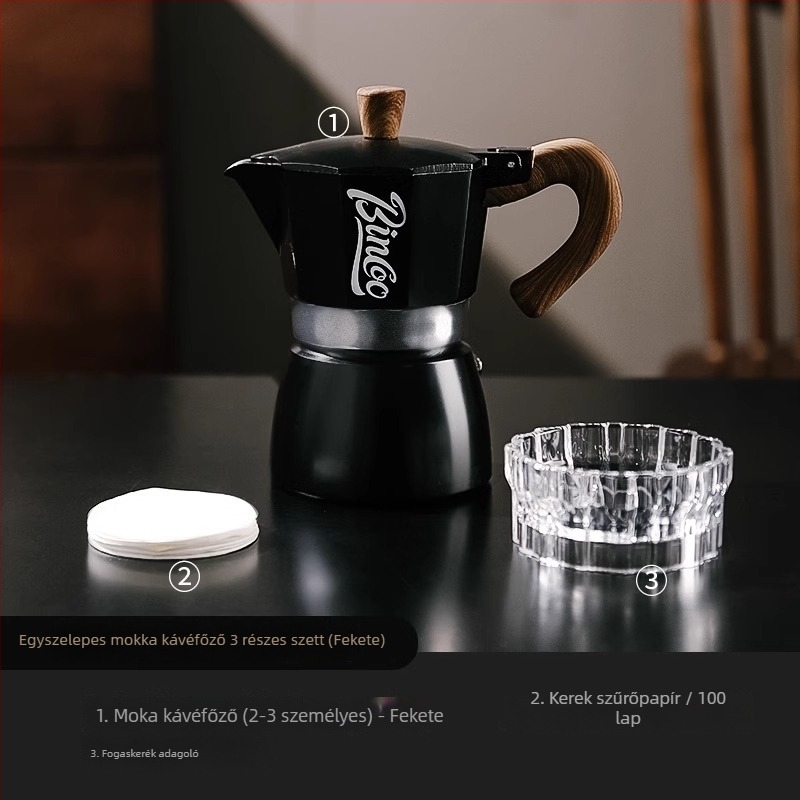 Bincoo Moka Pot kávéfőző készlet kézi őrlővel, kompakt mini eszpresszó