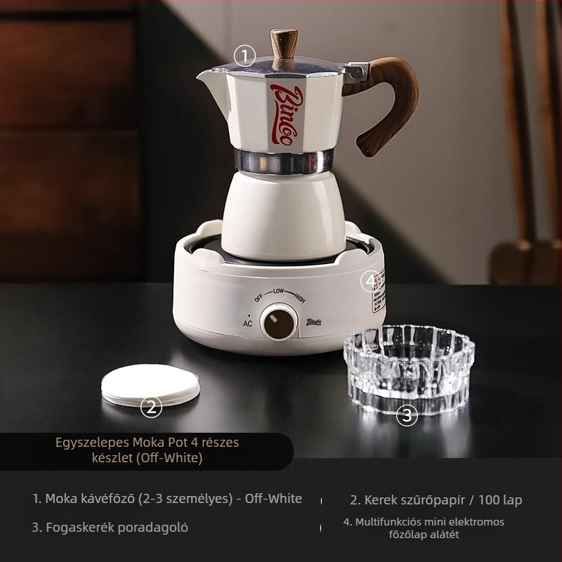 Bincoo Moka Pot kávéfőző készlet kézi őrlővel, kompakt mini eszpresszó