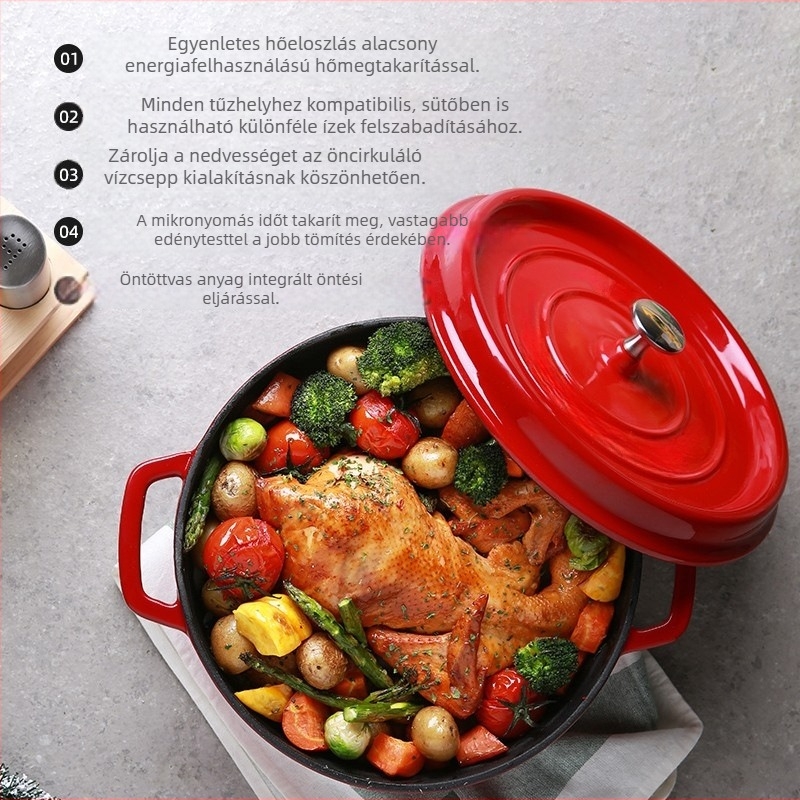 Zománcozott vasfazék, modern minimál stílus, 3,1–4 l, tapadásmentes, levesekhez és pörköltekhez