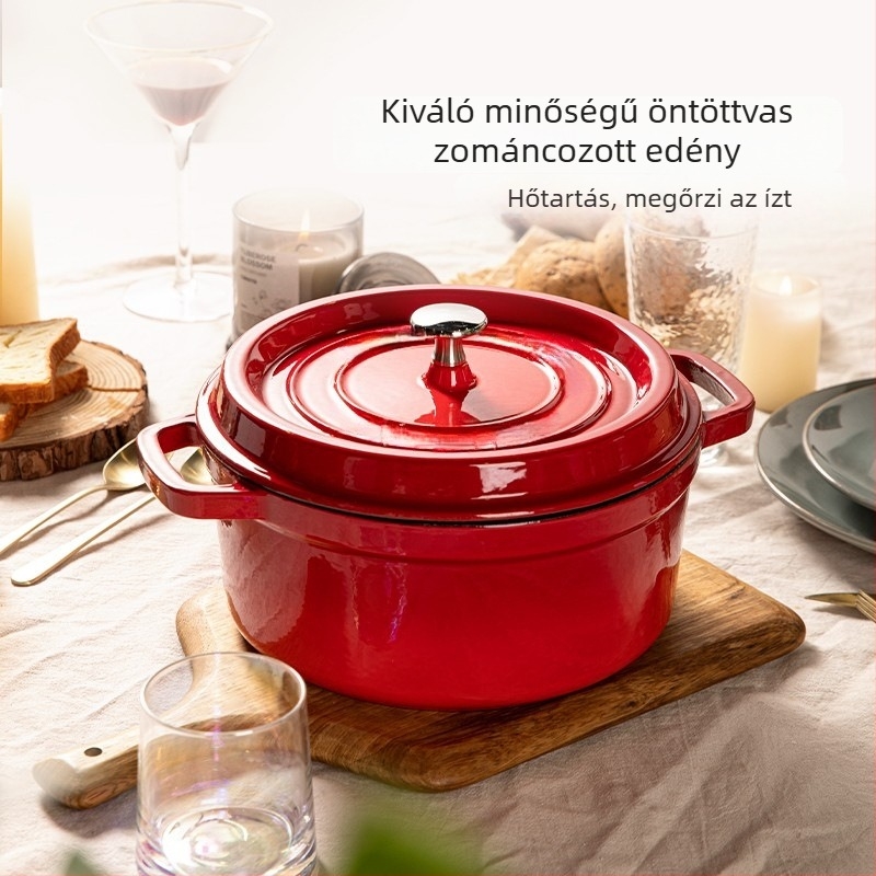 Zománcozott vasfazék, modern minimál stílus, 3,1–4 l, tapadásmentes, levesekhez és pörköltekhez