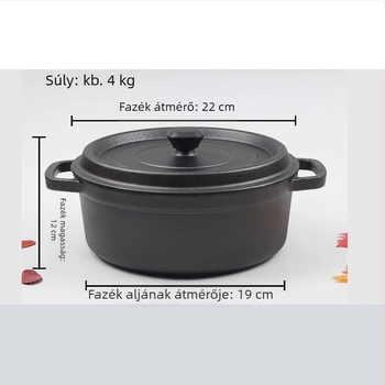 Kézzel készített bevonat nélküli öntöttvas edény leveshez és pörköltnek, két személyes